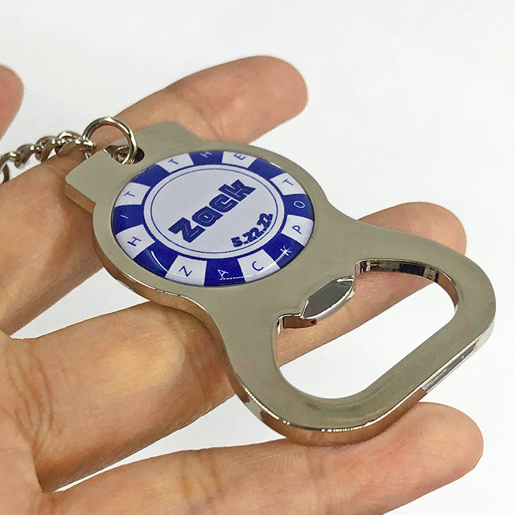 Custom Zinc Alloy Opener Keychains with Domed Logo
