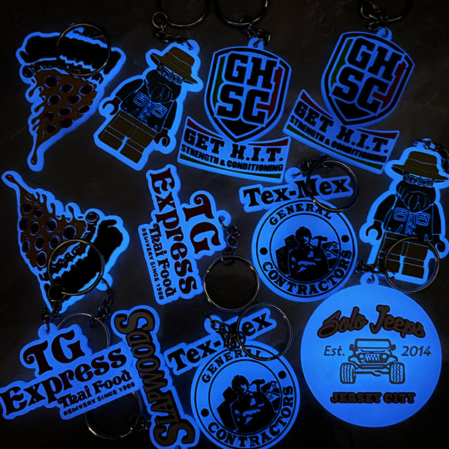 Custom 3D Die Cut Rubber Keychains-Glowing