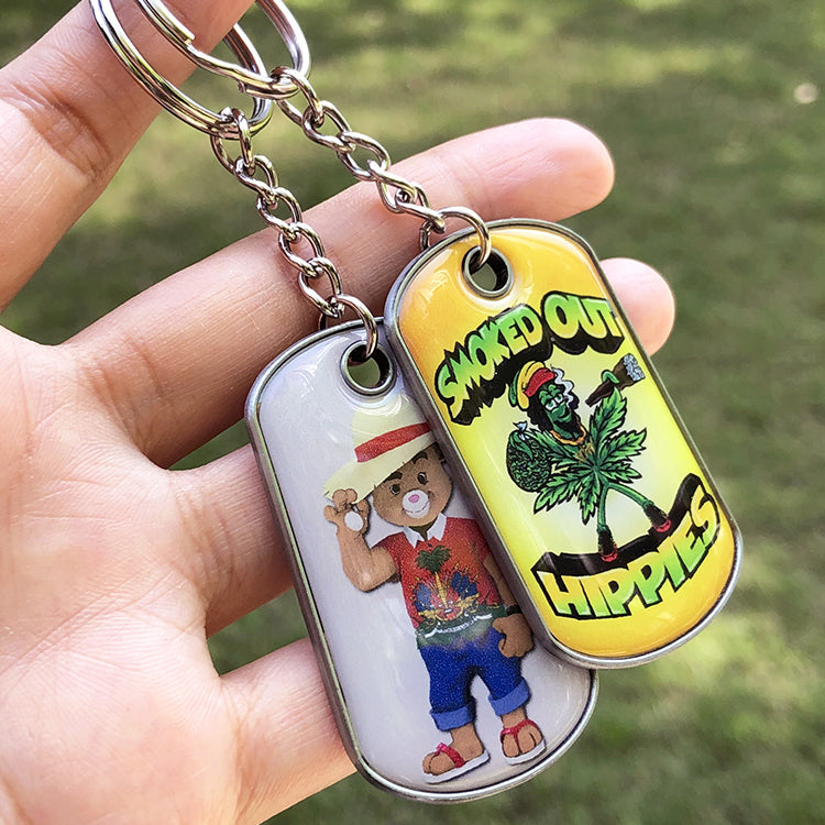 Custom metal dog tag keychain with doming