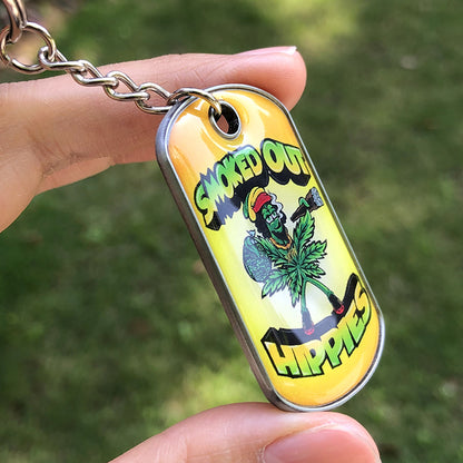 Custom metal dog tag keychain with doming